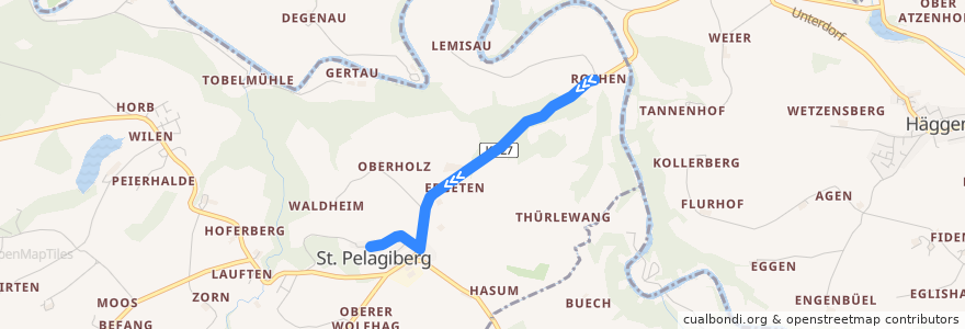 Mapa del recorrido Bus 950: St. Pelagiberg, Rothen => St. Pelagiberg, Kurhaus de la línea  en Hauptwil-Gottshaus.