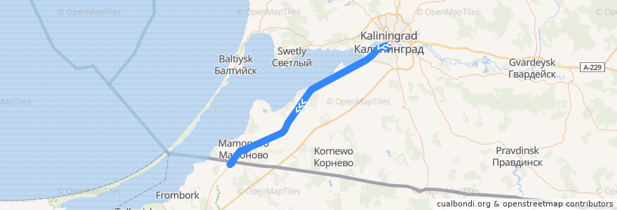 Mapa del recorrido Flixbus K1299: Kaliningrad, Busbahnhof => Danzig, Flughafen de la línea  en Kaliningrad.