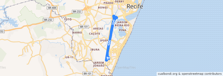 Mapa del recorrido TI Aeroporto - TI Afogados de la línea  en 累西腓.