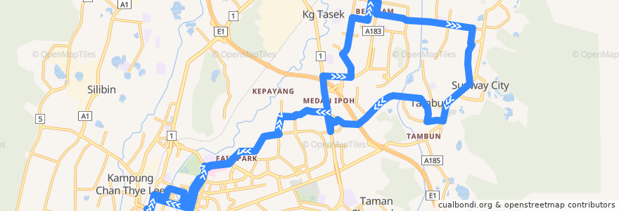 Mapa del recorrido F101b Stesen Bas Medan Kidd - Bercham via JPJ - Stesen Bas Medan Kidd de la línea  en Perak.