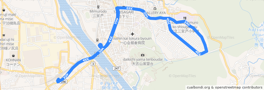 Mapa del recorrido 京都京阪バス40A JR宇治-->明星町東口-->JR宇治 de la línea  en 宇治市.