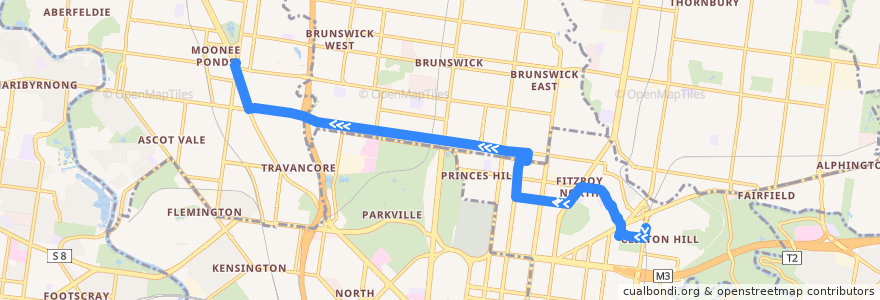 Mapa del recorrido Bus 504: Clifton Hill => East Brunswick => Moonee Ponds Interchange de la línea  en Melbourne.