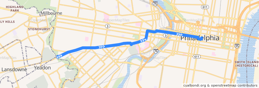 Mapa del recorrido SEPTA 34: Angora Loop → Center City de la línea  en Philadelphia.