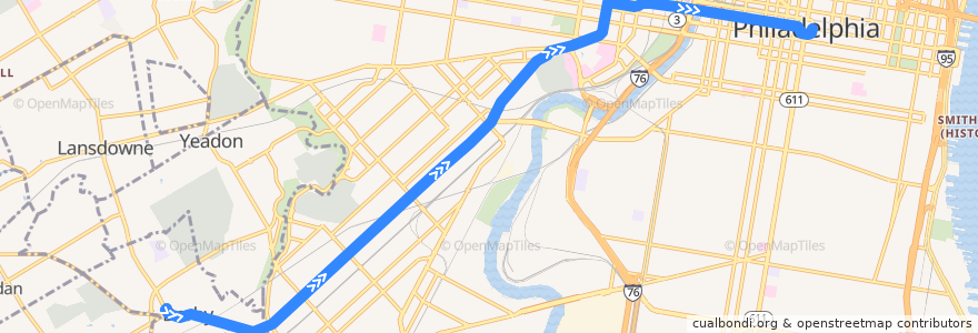 Mapa del recorrido SEPTA 11: Darby → Center City de la línea  en Philadelphia County.