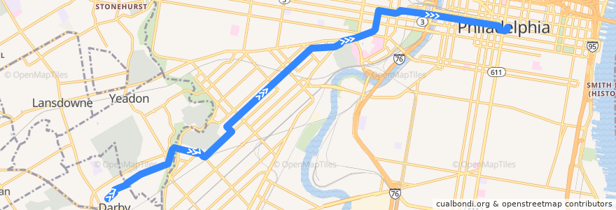 Mapa del recorrido SEPTA 13: Darby → Center City de la línea  en بنسيلفانيا.