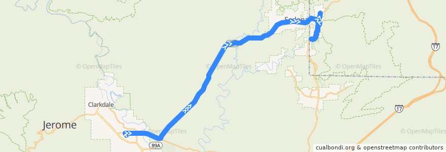 Mapa del recorrido Bus VL: Cottonwood => Sedona de la línea  en Yavapai County.
