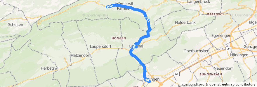 Mapa del recorrido Bus 115: Ramiswil, Dorf => Oensingen, Bahnhof de la línea  en Switzerland.