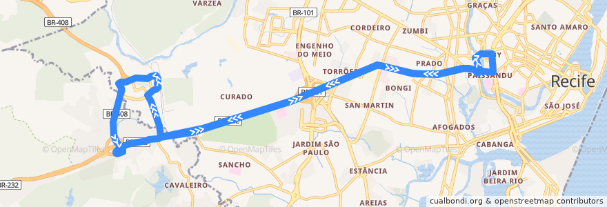 Mapa del recorrido TI TIP - Derby de la línea  en Recife.