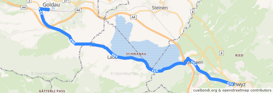 Mapa del recorrido Bus 1: Schwyz, Post => Arth-Goldau, Bahnhof de la línea  en Schwyz.