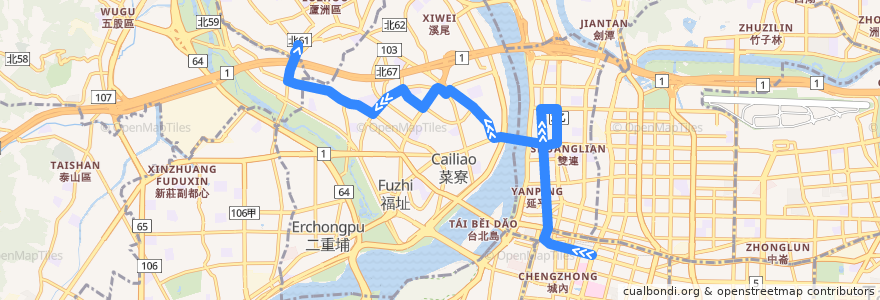 Mapa del recorrido 臺北市 274 臺北車站-蘆洲 (返程) de la línea  en Nuova Taipei.