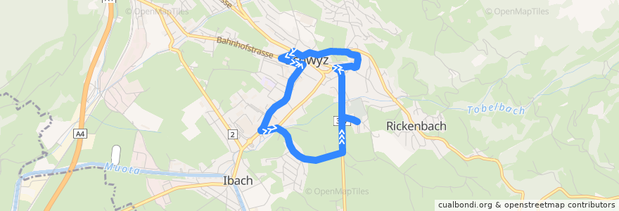 Mapa del recorrido Bus 30: Schwyz, Post => Schwyz, Spital Haupteingang => Schwyz, Post de la línea  en Schwyz.