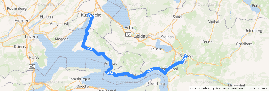 Mapa del recorrido Bus 2: Küssnacht am Rigi, Bahnhof => Schwyz, Post de la línea  en Schweiz.