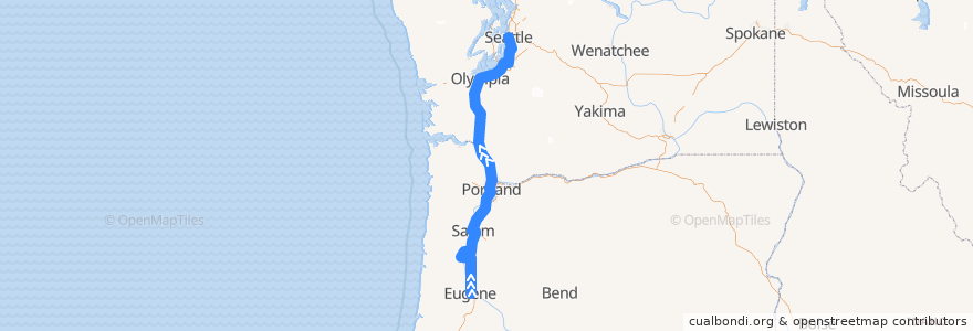 Mapa del recorrido Flixbus 2110: Eugene => Seattle de la línea  en 미국.
