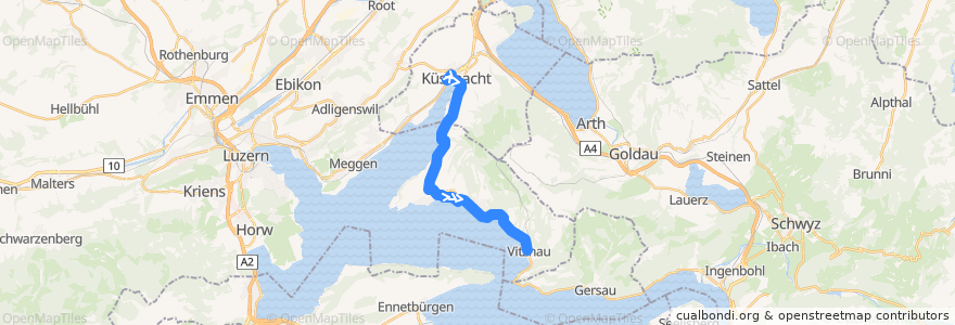 Mapa del recorrido Bus 28: Küssnacht am Rigi, Bahnhof => Vitznau, Station de la línea  en 스위스.