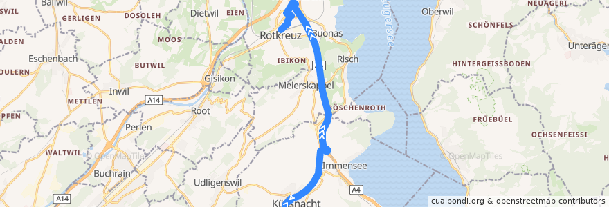 Mapa del recorrido Bus 28: Küssnacht am Rigi, Bahnhof => Rotkreuz, Bahnhof Nord de la línea  en Schweiz/Suisse/Svizzera/Svizra.