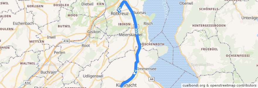 Mapa del recorrido Bus 28: Rotkreuz, Bahnhof Nord => Küssnacht am Rigi, Bahnhof de la línea  en スイス.