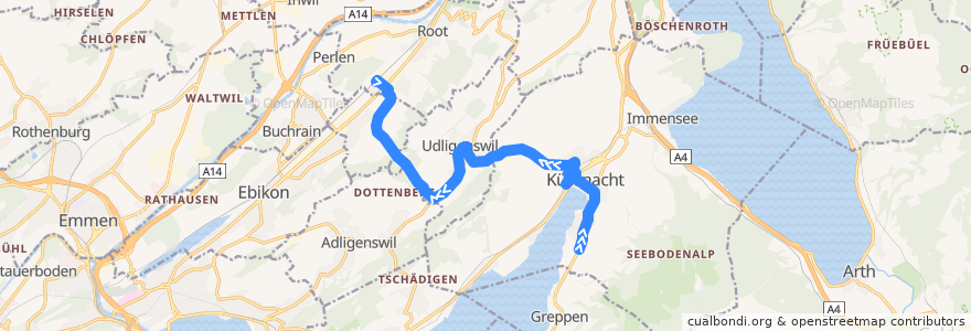 Mapa del recorrido Bus 29: Küssnacht am Rigi, Rotenhofstrasse => Root D4, Bahnhof de la línea  en Швейцария.