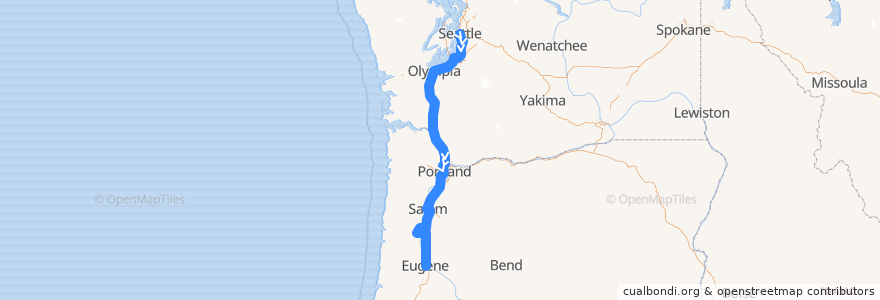 Mapa del recorrido Flixbus 2110: Seattle => Eugene de la línea  en Verenigde Staten.