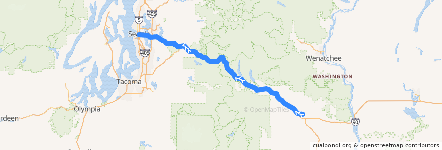 Mapa del recorrido Flixbus 2121: Ellensburg => Seattle de la línea  en Washington.