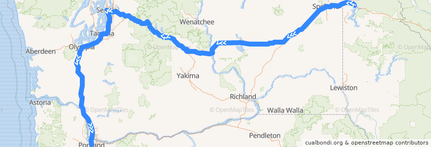 Mapa del recorrido Flixbus 2120: Coeur d'Alene => Portland de la línea  en 华盛顿州 / 華盛頓州.