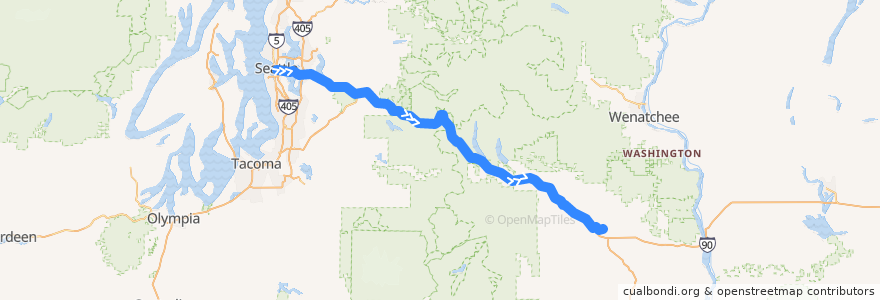 Mapa del recorrido Flixbus 2121: Seattle => Ellensburg de la línea  en Washington.