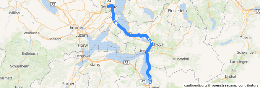 Mapa del recorrido S2: Flüelen => Rotkreuz de la línea  en Schweiz/Suisse/Svizzera/Svizra.