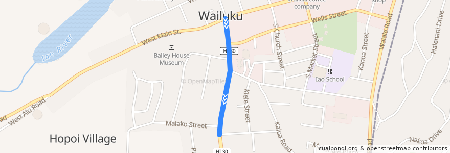 Mapa del recorrido Wailuku Loop (Reverse) de la línea  en Maui County.
