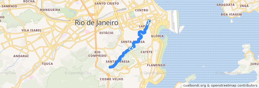 Mapa del recorrido Bonde de Santa Teresa: Carioca → Dois Irmãos de la línea  en ريو دي جانيرو.