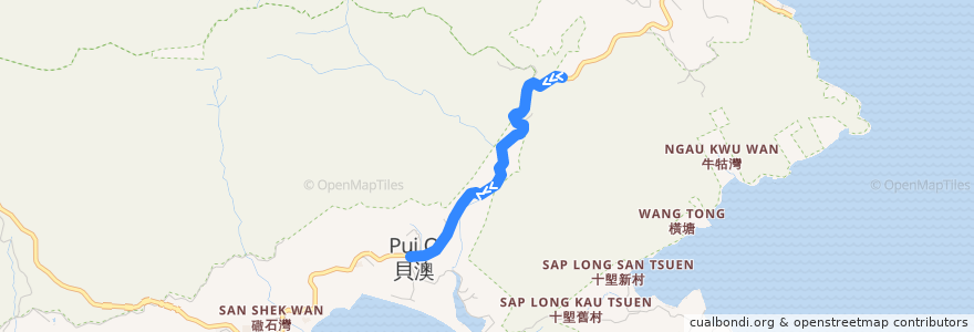 Mapa del recorrido Tong Fuk > Mui Wo Ferry Pier de la línea  en 離島區 Islands District.