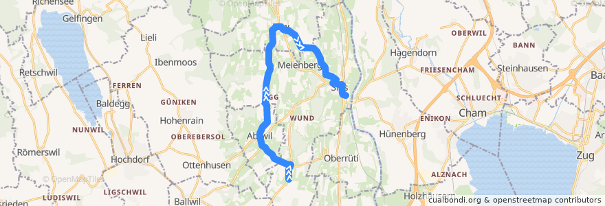 Mapa del recorrido Bus 347: Fenkirchen => Sins de la línea  en Bezirk Muri.