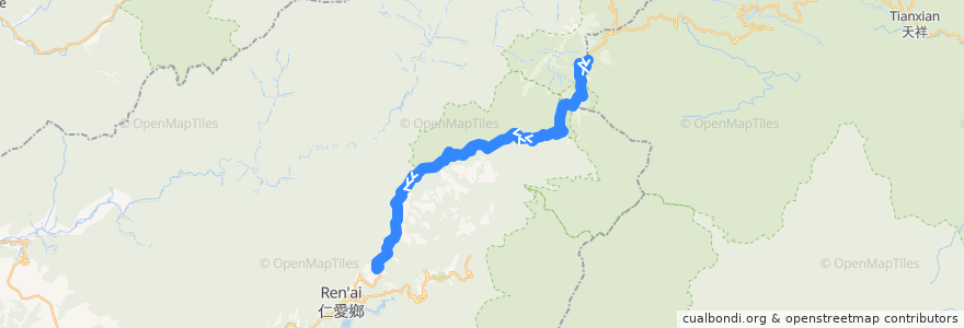 Mapa del recorrido 6658A 合歡山->清境農場 de la línea  en 仁愛鄉.