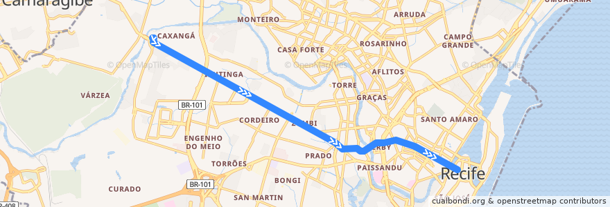 Mapa del recorrido TI Caxangá - Conde da Boa Vista (BRT) de la línea  en Recife.