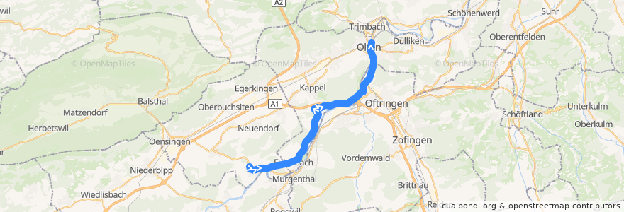 Mapa del recorrido Bus 126: Wolfwil, Oberdorf => Olten, Bahnhof de la línea  en Schweiz/Suisse/Svizzera/Svizra.