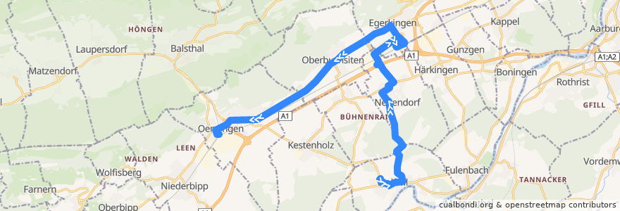 Mapa del recorrido Bus 126: Wolfwil, Oberdorf => Oensingen, Bahnhof de la línea  en Bezirk Gäu.