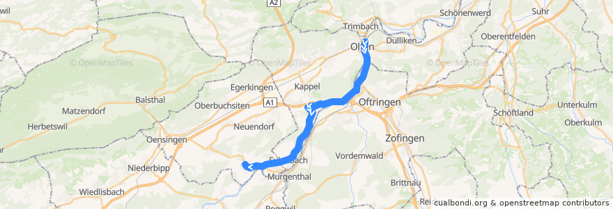 Mapa del recorrido Bus 126: Olten, Bahnhof => Wolfwil, Oberdorf de la línea  en Schweiz/Suisse/Svizzera/Svizra.