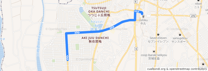 Mapa del recorrido 関東鉄道バス 刈谷団地⇒牛久駅西口 de la línea  en Ushiku.