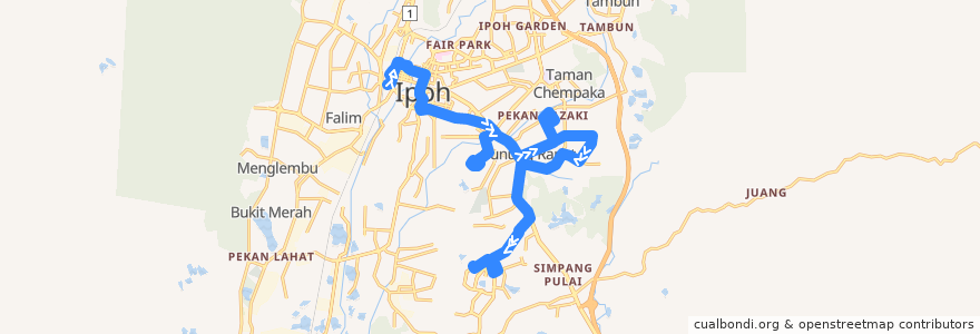 Mapa del recorrido T37 Stesen Bas Medan Kidd - Lapangan Terbang Sultan Azlan Shah – Taman Botani (outbound) de la línea  en 霹雳州.
