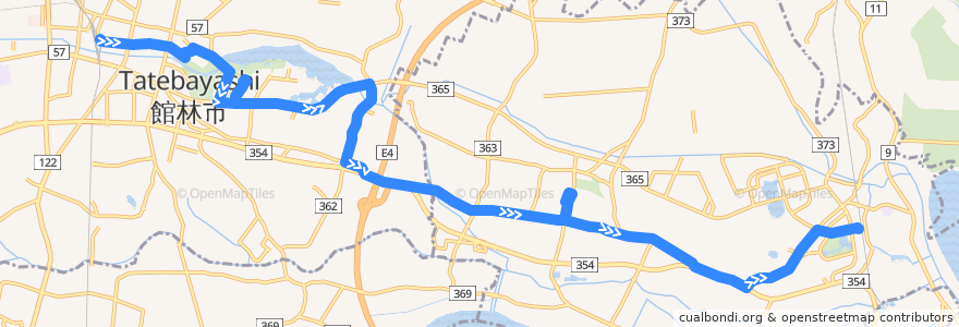 Mapa del recorrido 館林・板倉線 館林駅東口⇒館林市役所・館林インター⇒板倉東洋大前駅西口 de la línea  en 群馬県.