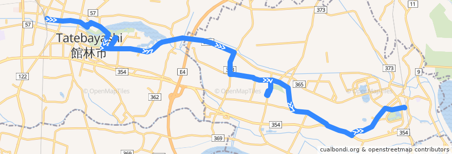 Mapa del recorrido 館林・板倉線 館林駅東口⇒館林市役所・籾谷⇒板倉東洋大前駅西口 de la línea  en Präfektur Gunma.