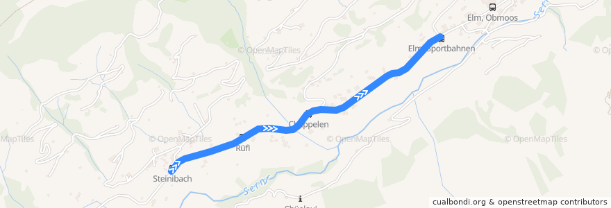 Mapa del recorrido Bus 545: Elm, Steinibach => Sportbahnen de la línea  en Glarus Süd.