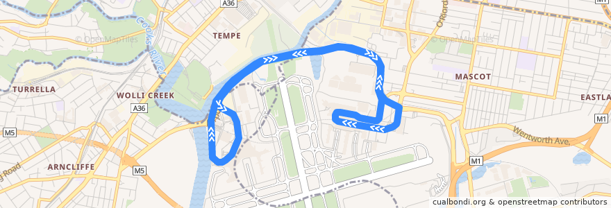 Mapa del recorrido T-Bus Terminal Transfer de la línea  en Bayside Council.