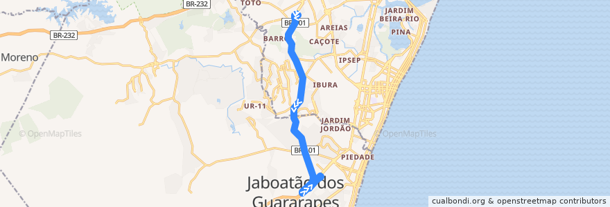 Mapa del recorrido TI Barro - TI Cajueiro Seco (BR-101) de la línea  en Região Geográgica Imediata do Recife.