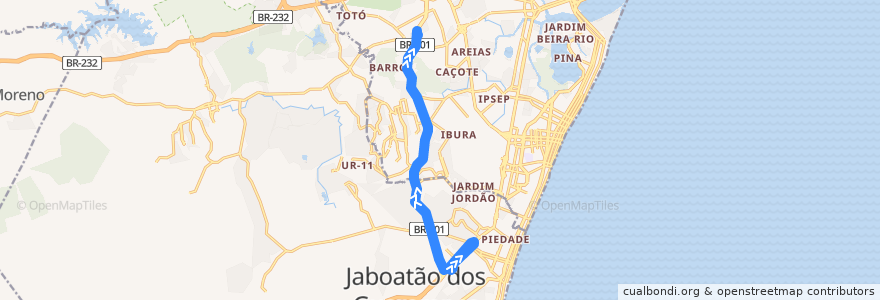 Mapa del recorrido TI Cajueiro Seco - TI Barro (BR-101) de la línea  en Região Geográfica Imediata do Recife.