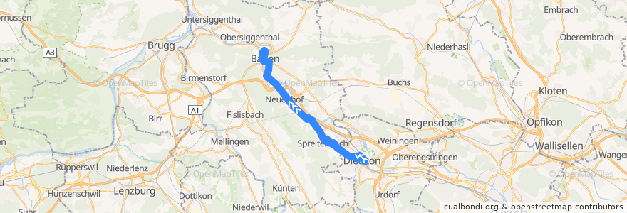 Mapa del recorrido Bus N33: Dietikon, Bahnhof => Baden, Bahnhof Ost de la línea  en Aargau.