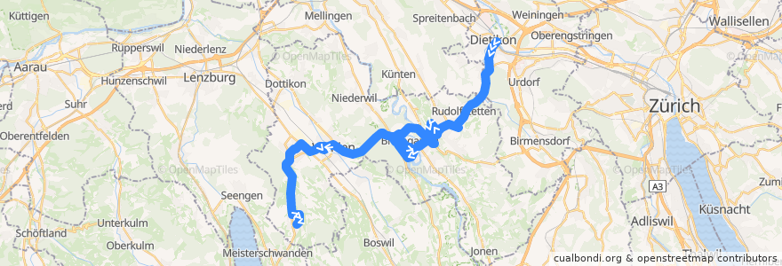 Mapa del recorrido Bus N32: Dietikon, Bahnhof => Sarmenstorf, Schulhaus de la línea  en Bezirk Bremgarten.