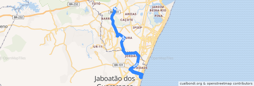 Mapa del recorrido TI Barro - TI Prazeres (Jordão) de la línea  en Região Geográfica Imediata do Recife.