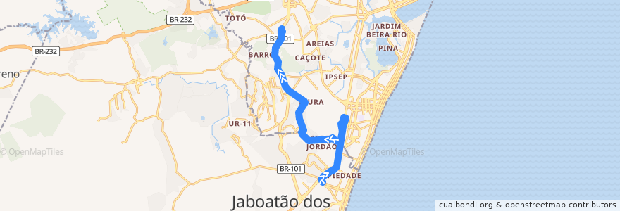 Mapa del recorrido TI Prazeres - TI Barro (Jordão) de la línea  en Recife.