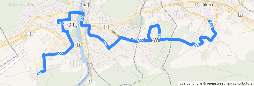 Mapa del recorrido Bus 509: Olten, Bornfeld => Dulliken, Zentrum de la línea  en Bezirk Olten.