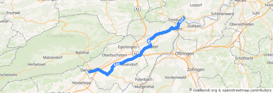 Mapa del recorrido Bus 505: Olten, Haslistrasse => Oensingen de la línea  en Золотурн.