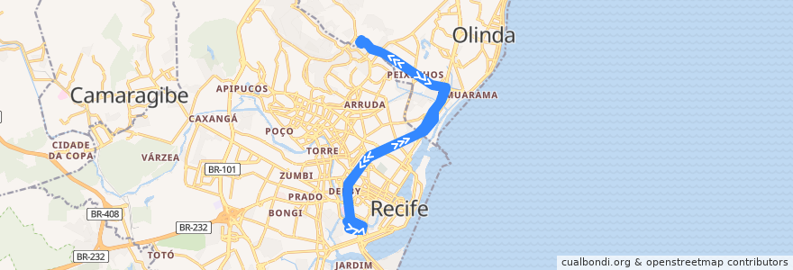 Mapa del recorrido TI Joana Bezerra - TI Xambá de la línea  en Região Geográfica Imediata do Recife.